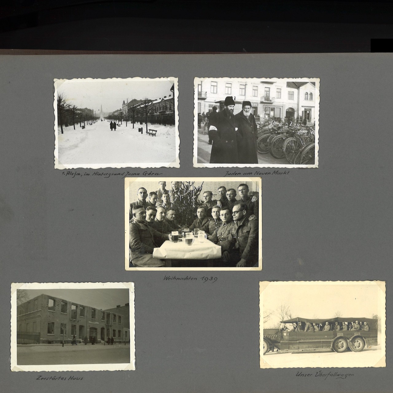 Eine Seite aus dem Fotoalbum mit fünf Fotos. Eine Seite aus dem Fotoalbum mit fünf Fotos.